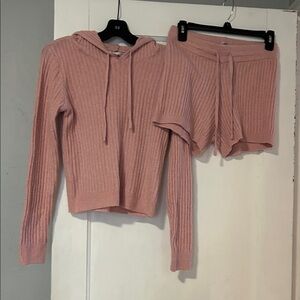 No Boundaries Blush Knit Hoodie Short Set
